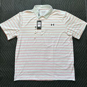 NWT Under Armour Playoff 3.0 Stripe Men's Golf Polo | 2XL | Grey/Orange/Pink